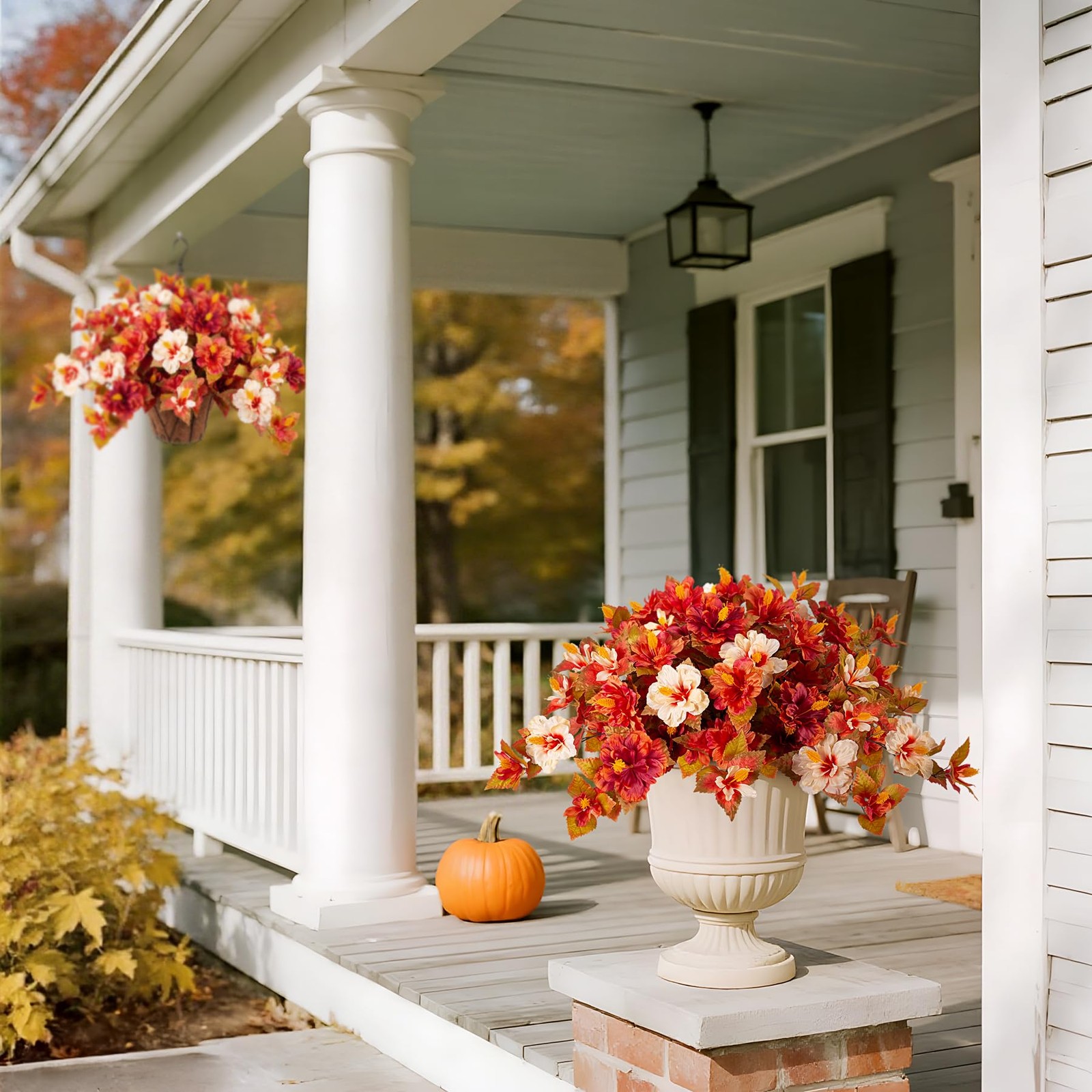 Artificial Fake Fall Hanging Flowers with Basket for Outdoors Decoration 3PCS...