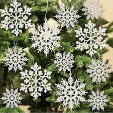 42Pcs White SnowflakeOrnaments - Christmas TreeDecorations, Hanging Snowflake