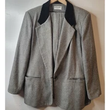 Alfred Dunner Houndstooth Pant Suit Set Velvet Collar Womens Career Blazer Pant