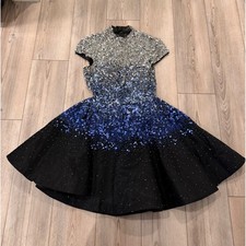 Ashley Lauren Ombre Sequin Beaded Prom Dress Blue BlackCap Sleeve Mini Dress