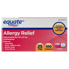 Equate Allergy Relief 25mg 100 Ct – Antihistamine Capsules