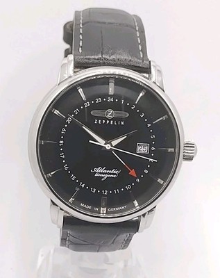 Zeppelin Atlantic Timezone GMT Quarzuhr 40mm Gehäuse, schwarzes Ziffernblatt Ref: 8442-2
