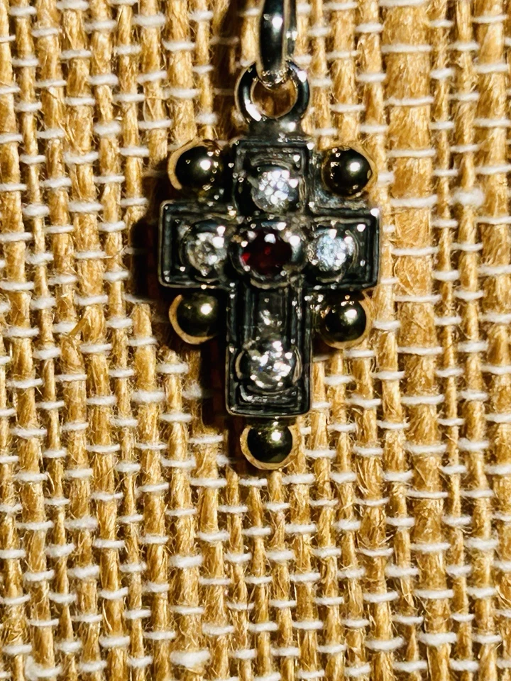 Konstantinos Genuine Diamond & Ruby Sterling 18k Yellow Gold Ball Cross Necklace - Image 3 of 4