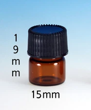 12 pcs Amber 1/4  Dram Glass vials Screw caps(15x19mm)