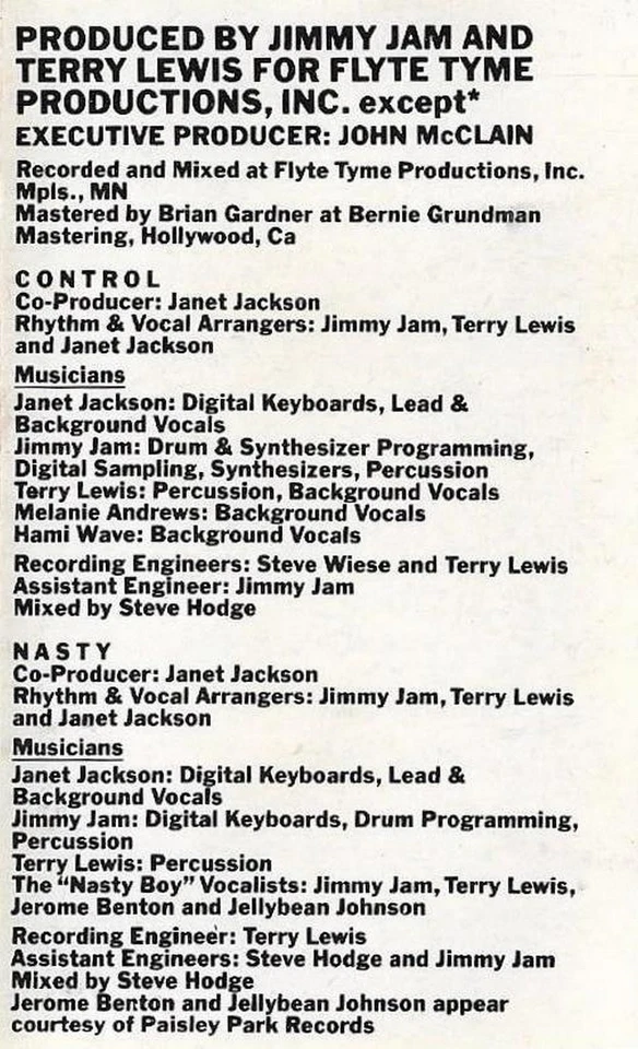 JANET JACKSON CONTROL CASSETTE ALBUM RnB/ Swing New Jack Swing A&M Records 1986  - Image 4 of 4