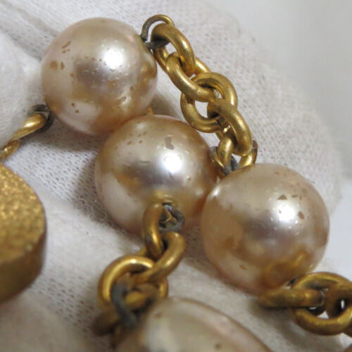 Auth Vintage Celine Faux Pearls Long Necklace Chain Belt Goldtone 90cm/35.4" in - Picture 20 of 24