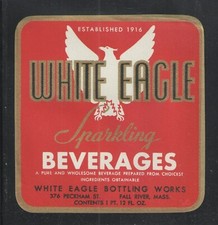 1930s WHITE EAGLE SPARKLING BEVERAGES BOTTLING WORKS RIVER MASS UNUSED LABEL