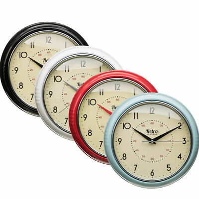 Retro Uhr Wand Diner Vintage Home Office Analog Esszimmer Metall Batterie 12