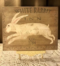 White Rabbit Inn EST 1784 Primitive Folk Art Handcrafted Plaque / Sign A