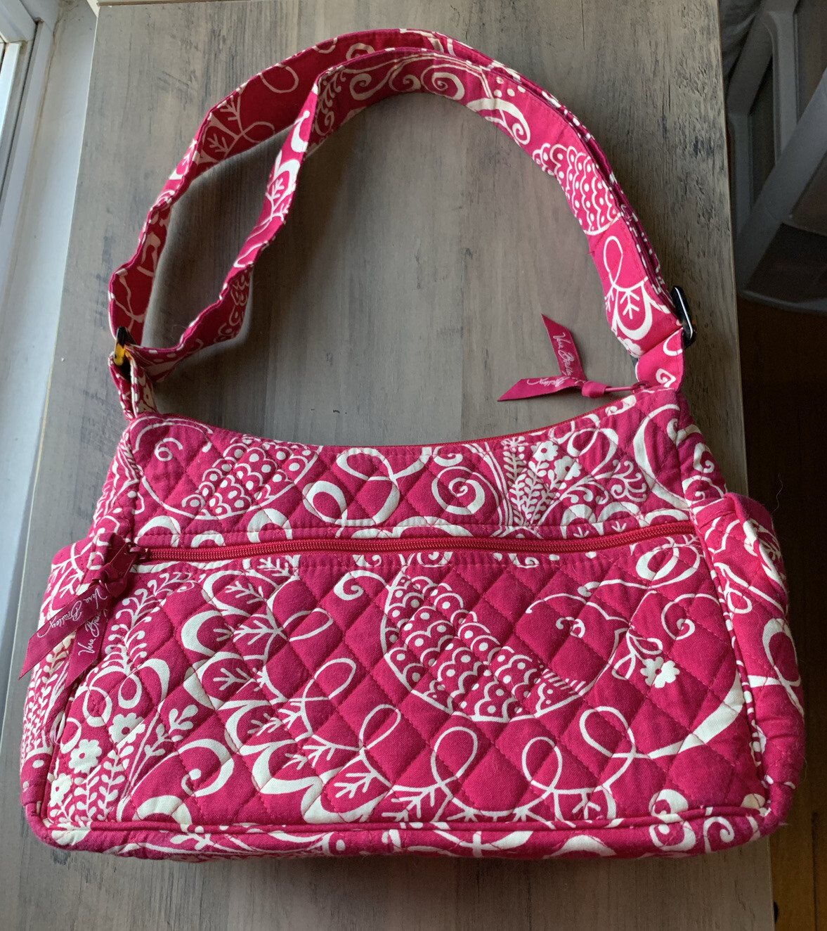 Vera Bradley Retired Pink Twirly Birds On The Go Adjustable Shoulder