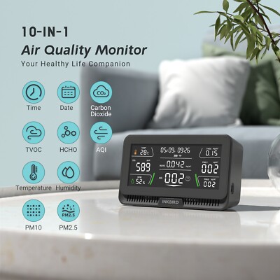 INKBIRD 10-in-1 Luftqualitätsmonitor Luftqualitätsmessgerät CO2 AQI HCHO PM2.5