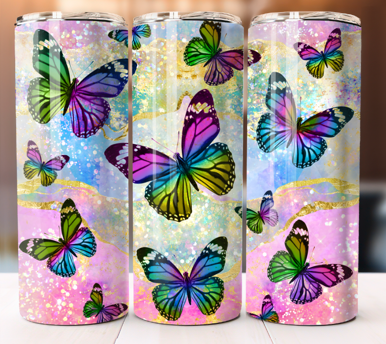 Butterfly sparkle Marble Tumbler 20oz Skinny Cup Mug Stainless Steel