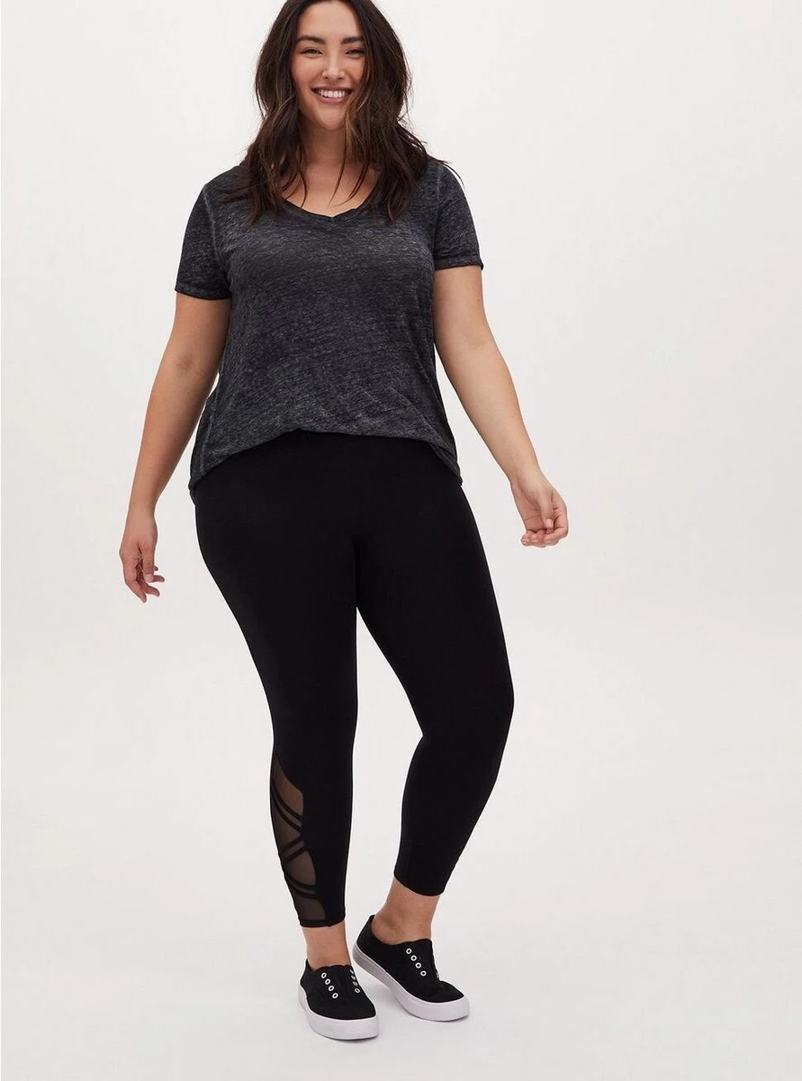 Torrid Crop Premium Legging with Strappy Angled Mesh Inset Black Plus Size 4