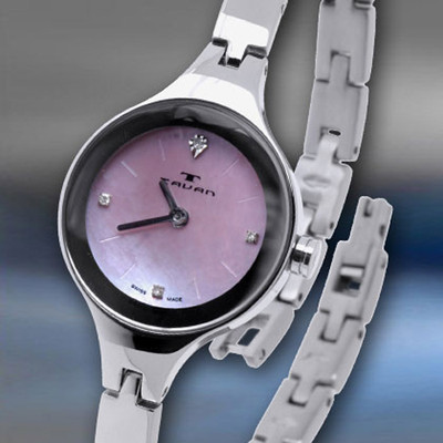 TAVAN FAYE SWISS MADE LADIES MOP SS QUARTZ WATCH NEW DIAMOND ACCENTS STAINLESS