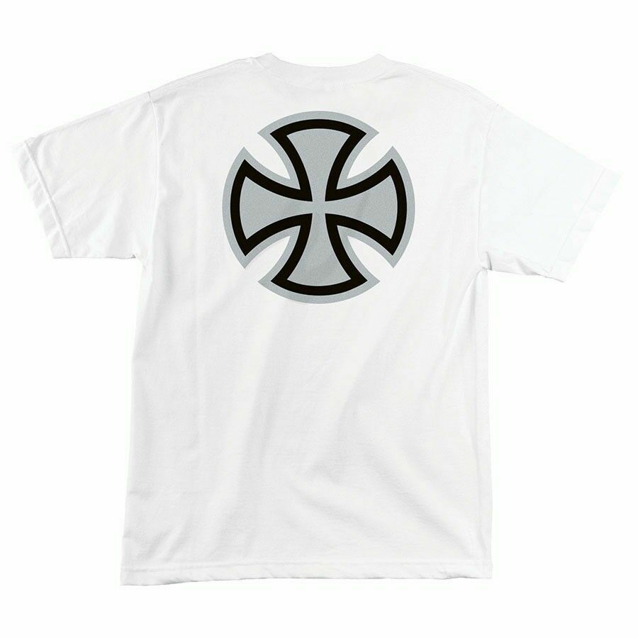 Independent Trucks METALLIC BAR AND CROSS Skateboard T Shirt WHITE