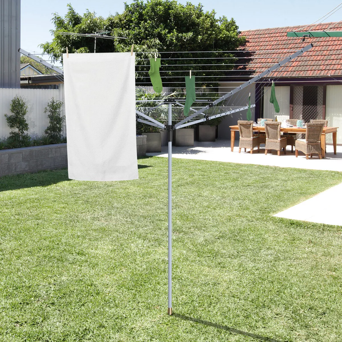 Heavy Duty Rotary Airer 60m Garden Clothesline Dryer 4 Arms Washing Line Outdoor