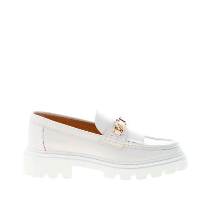 Tod\'s White Leather Slip-On Loafers with Tan Trim Tod main image 2