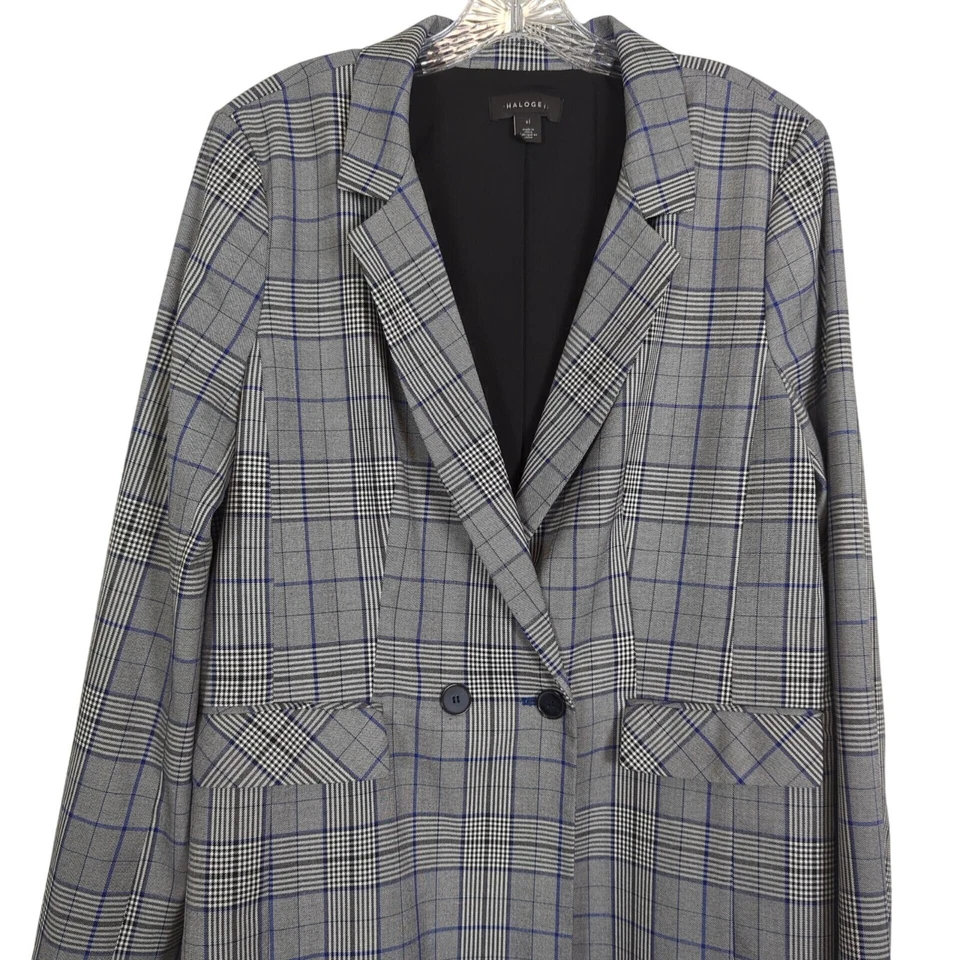 Blazer halógeno para mujer gris negro azul a cuadros doble botón talla XL Foto 3 de 4