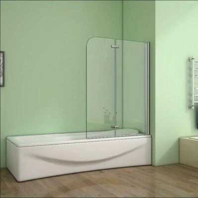 Shower Bath Screen 180° Pivot 2 Fold Hinge Door Panel 140cm Tempered Clear Glass