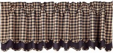 Handkerchief Style Country Window Valance Dark Khaki Tan Check over Black 72” W