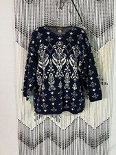 VTG 80s Morgano Sweater Blue Geometric Floral Print 3/4 Sleeve Italy M/L