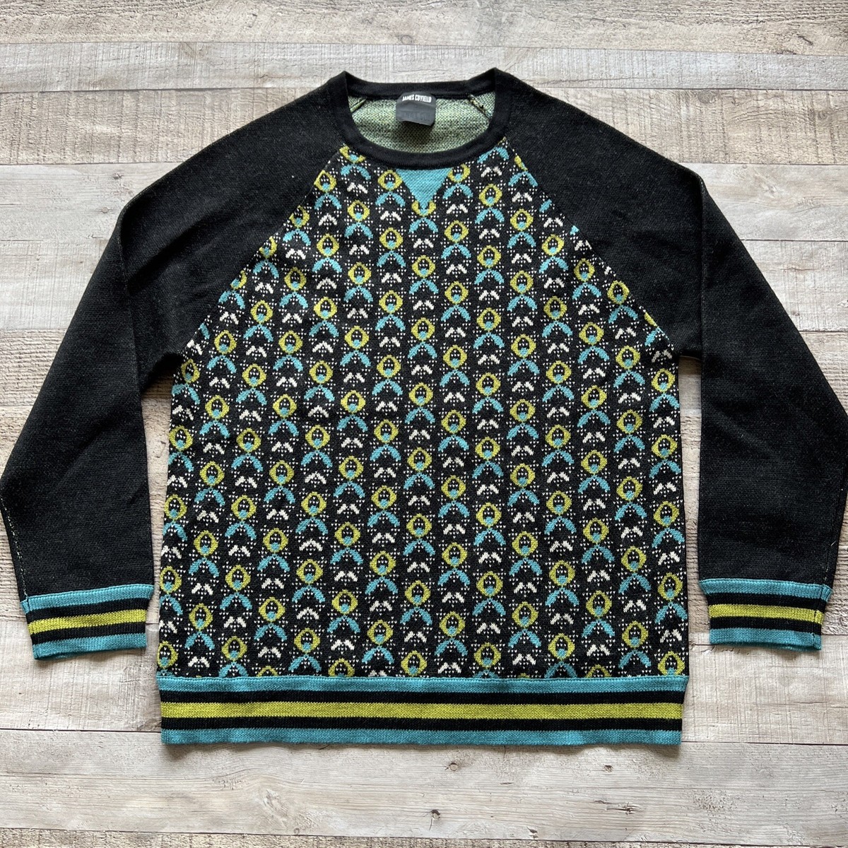 Anna Sui x James Coviello Sweater Womens Small Black Green Pattern 