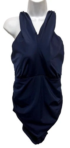 Lane Bryant Cacique Swim Size 14 One Piece Swimsuit  Navy Blue Ruched Sides NWOT