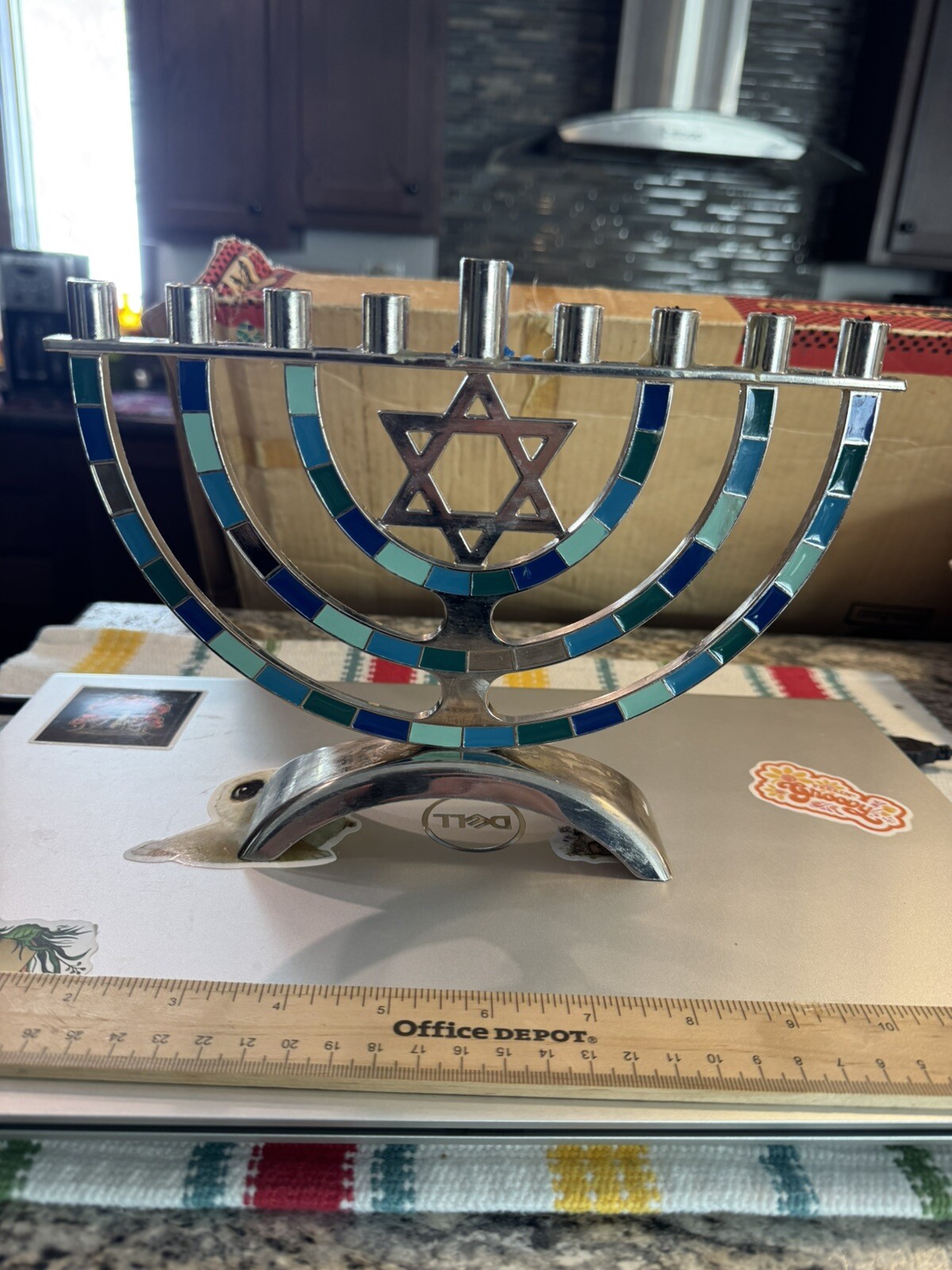 Hanukkah Menorah Candle Holder Silver Metal Decor Star of David