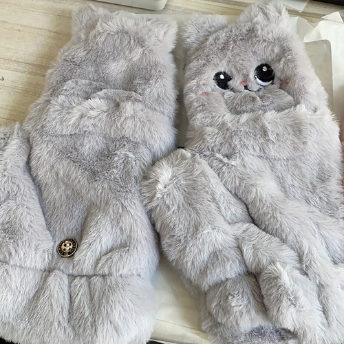 Women Winter Rabbit Fur Mittens Fingerless Gloves Plush Warm Glove Winter Soft - Picture 20 of 26