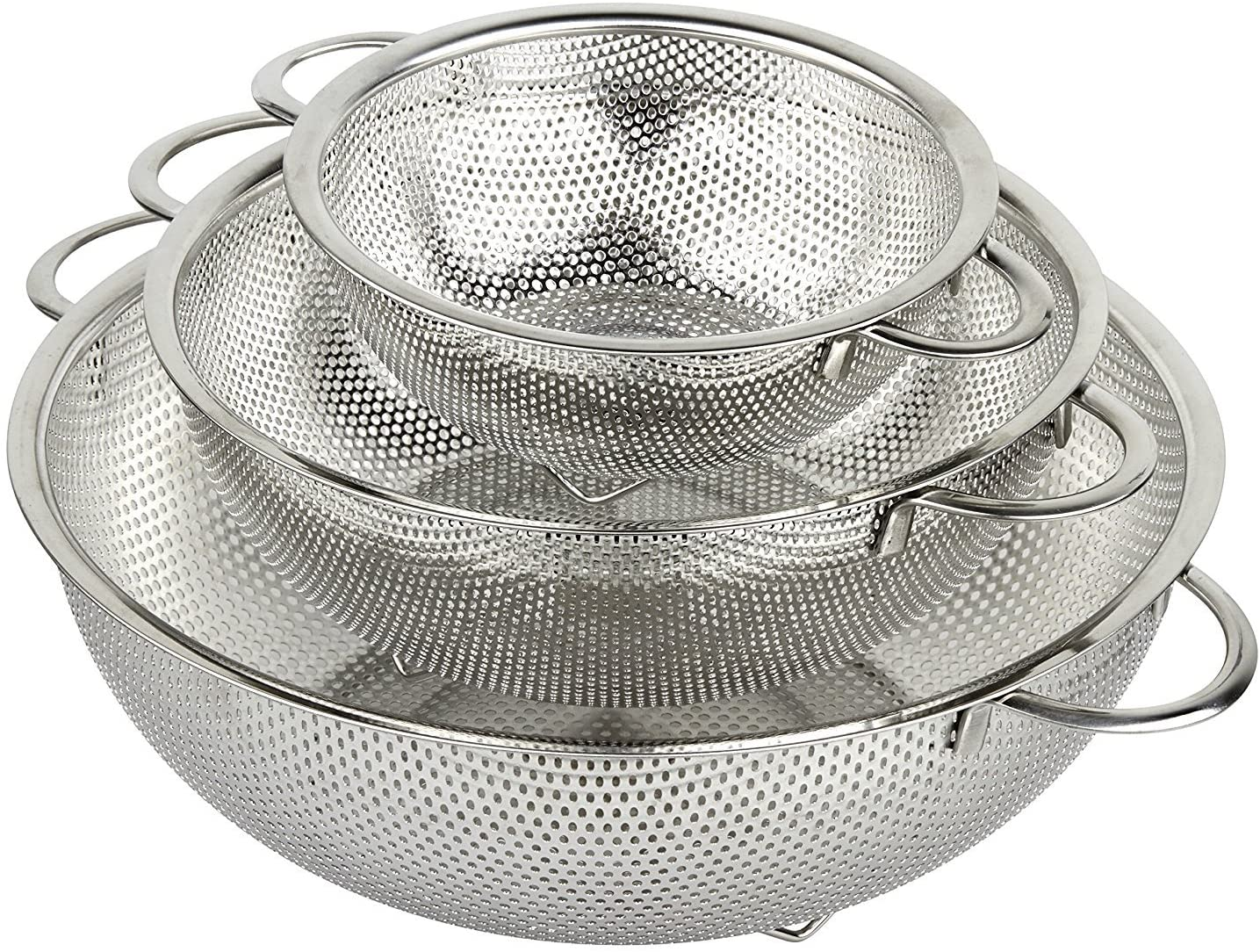 3-Piece Stainless Steel Micro-Perforated Strainer Colander Set, 1-Quart & 2