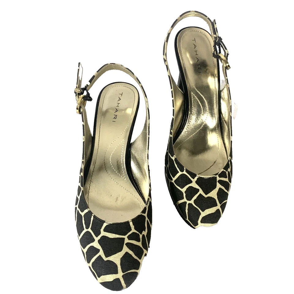 TAHARI Women’s 7.5M Black/White Animal Print Fabric Slingback High Heels - Image 2 of 4