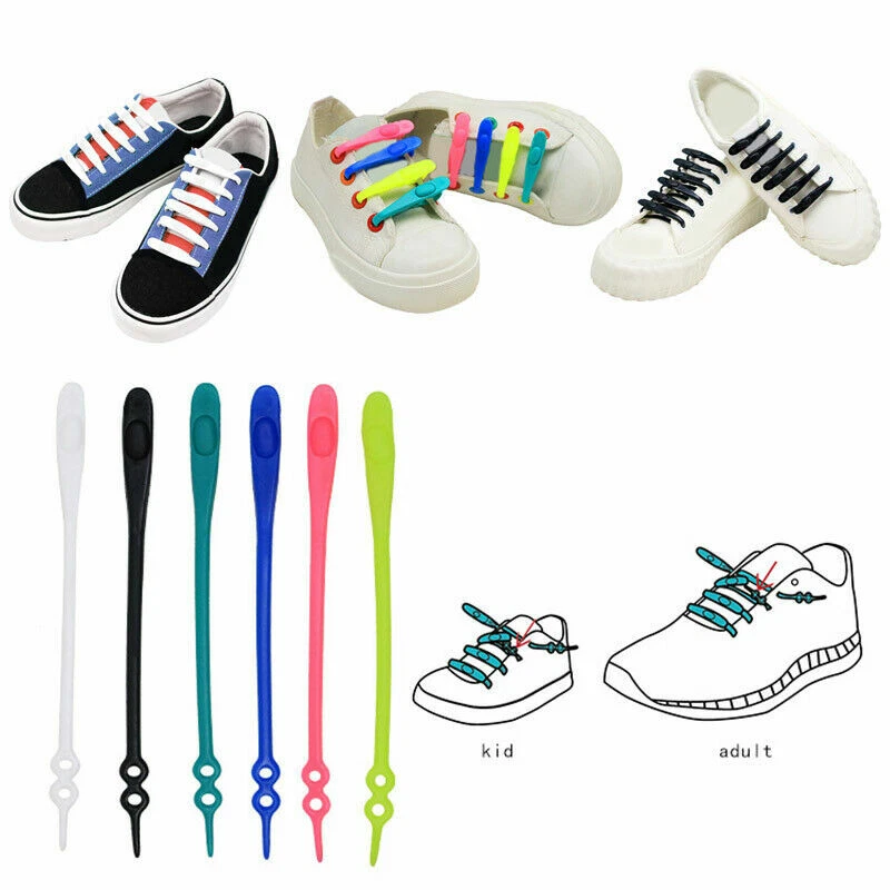 14pcs Lazy No Tie Elastic Silicone Shoe Laces Shoelaces Loop N Lock Adult