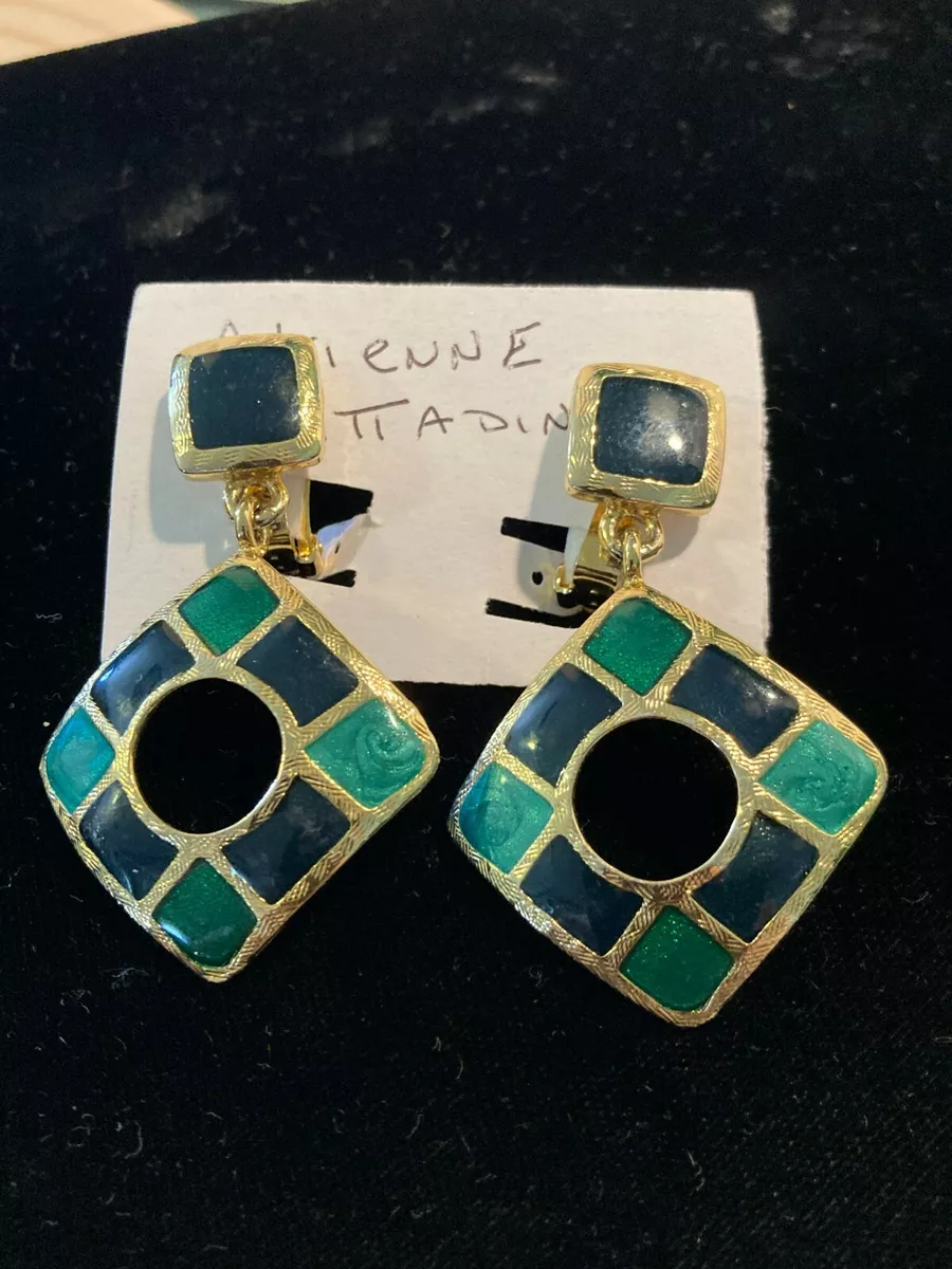 RETRO ADRIENNE VITTADINI Vintage Gold Tone w Green Blue Enamel