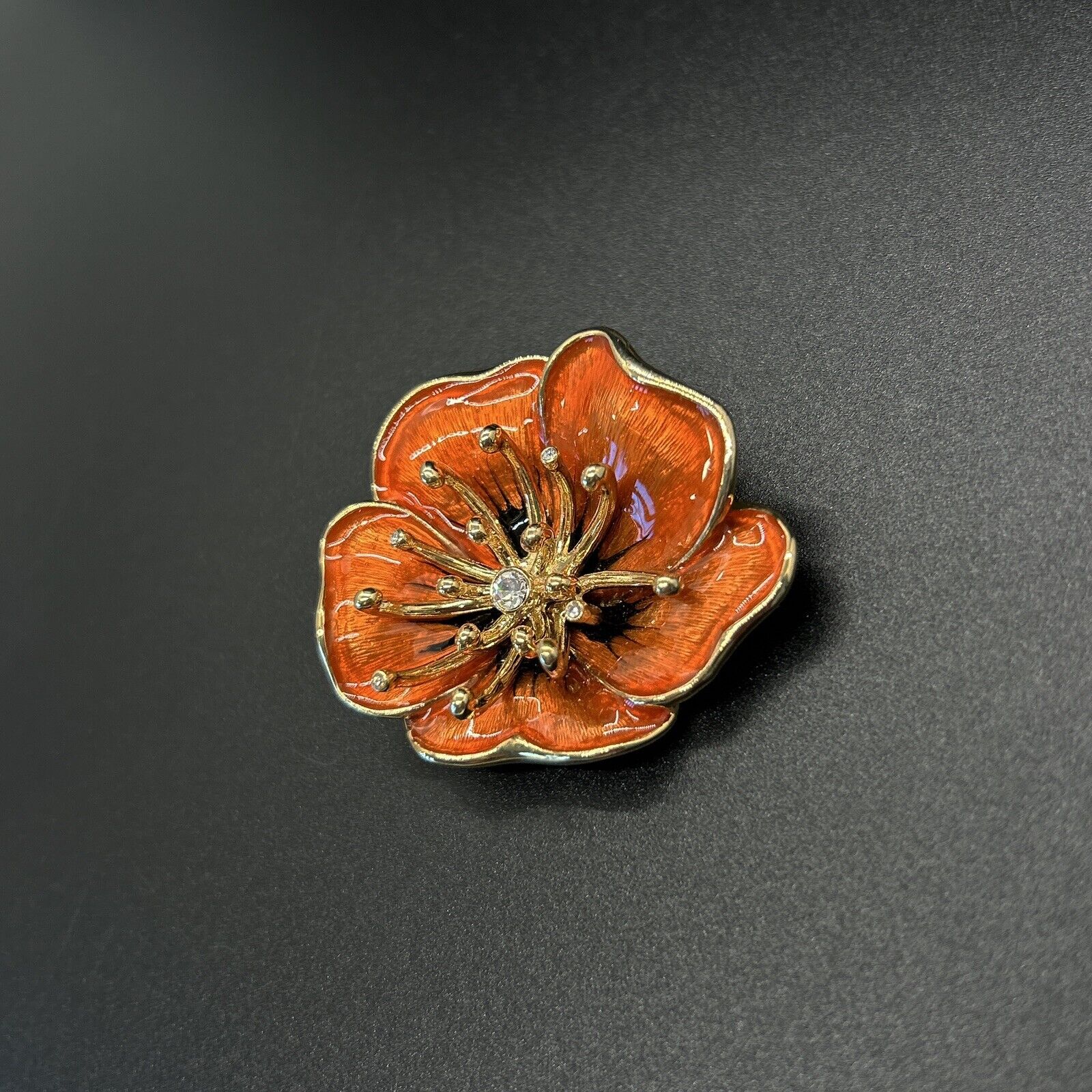 Vintage MONET Orange ENAMEL Flower BROOCH SIGNED … - image 2