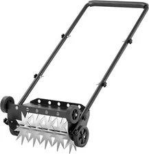 18-Inch Push Spike Aerator, Heavy Duty Rolling Lawn Aerator, Rotary Spike Lawn