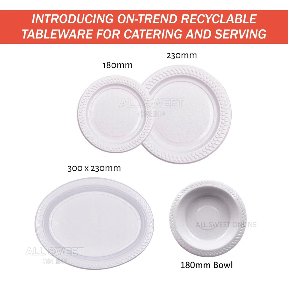 100x Reusable Party White Plastic Dinner Bowls 180mm Catering Picnic Round Bowl - image 2 of 4