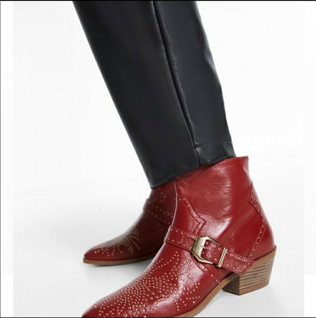 Zara red studded western cowboy ankle boots size 6.5 NIB 100 genuine