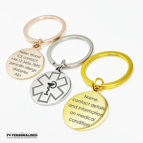 Medical Id Alert Keychain Keyring Tag Diabetes Allergy Awareness Medic Health - Afbeelding 2 van 8