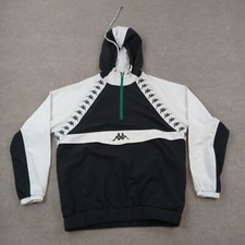 Kappa Windbreaker Jacket Mens Large White Black 1/4 Zip Casual Pullover Hooded