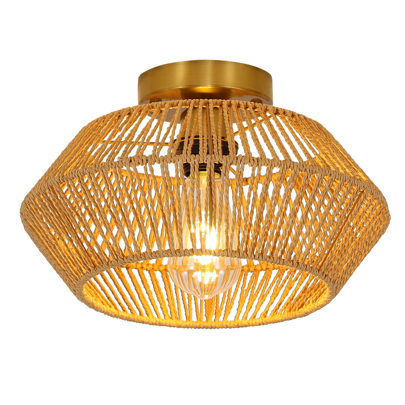 Stylish Dimmable Ceiling Light with Woven Paper Rope and Iron Wire, Safe Design