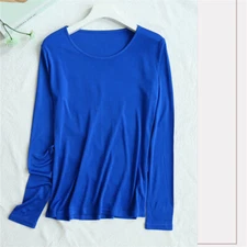 100% Silk Knit Classic Round Neck Slim Long Sleeve Base Layer Shirt Jacket Top