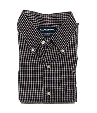 Polo Ralph Lauren Golf Shirt Mens L Long Sleeve Button Down Navy Blue Plaid EUC