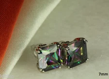 3.3c/E Sterling Silver Mystic Topaz Peacock Rainbow Square CZ Stud Earrings 7m M