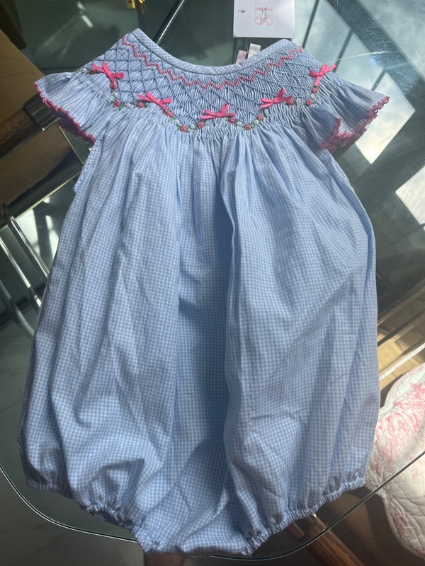 NWT Shop Teeta Dress Girl 18 Smocked Bubble Outfit Blue Checked