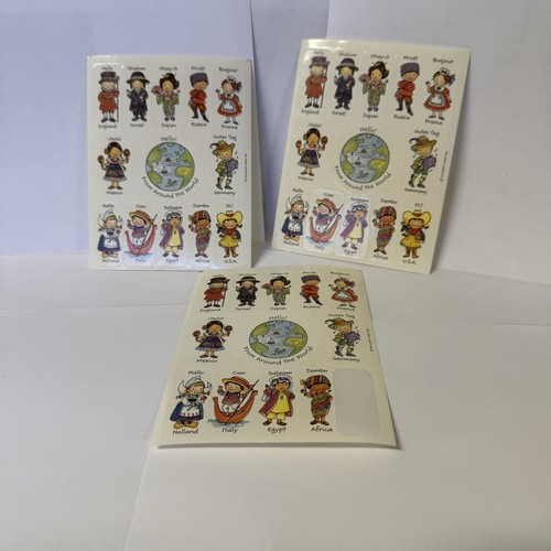 Vintage Hallmark Kids Hello from Around the World Stickers 2 full sheets + 1 par