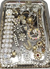 VINTAGE Broken Clear Rhinestone Costume Jewelry Lot Repair Craft Single Earrings