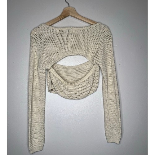 Free People Beach Crochet Long Sleeve Crop Top Beige/Cream Size Small - Picture 6 of 6