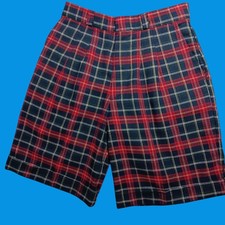 Vintage 70's Levis Boys Shorts 10 23W Red Blue Tartan Plaid Pleated Twill USA