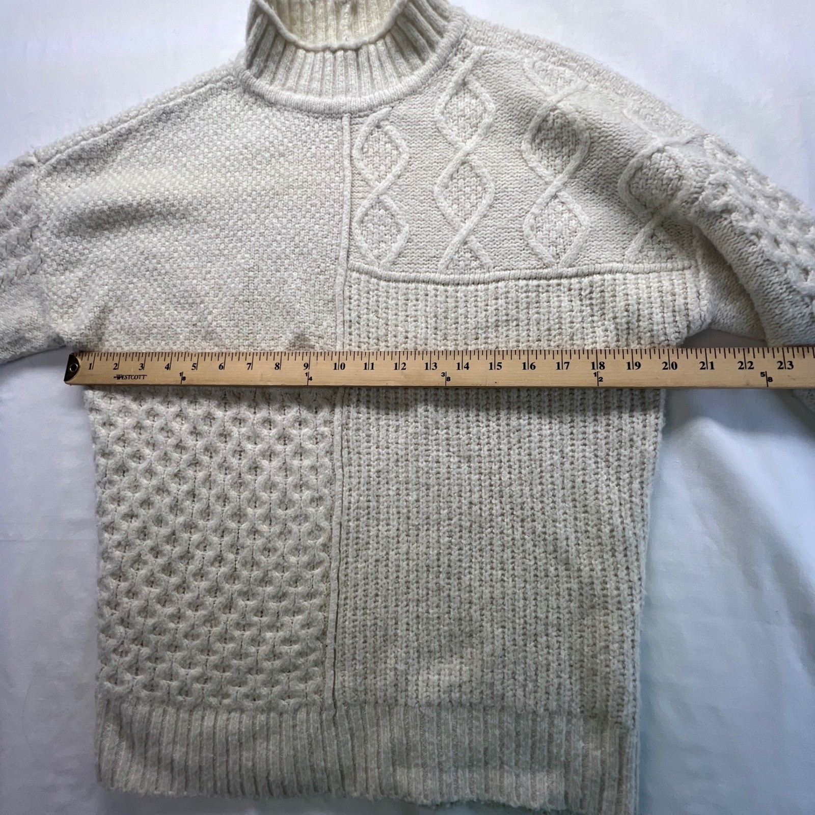 American Eagle Cream Patchwork Cable Knit Mock Ne… - image 8