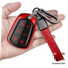 for Cadillac Key Fob Cover with Keychain Soft Full Protection Key 6 Buttons Red